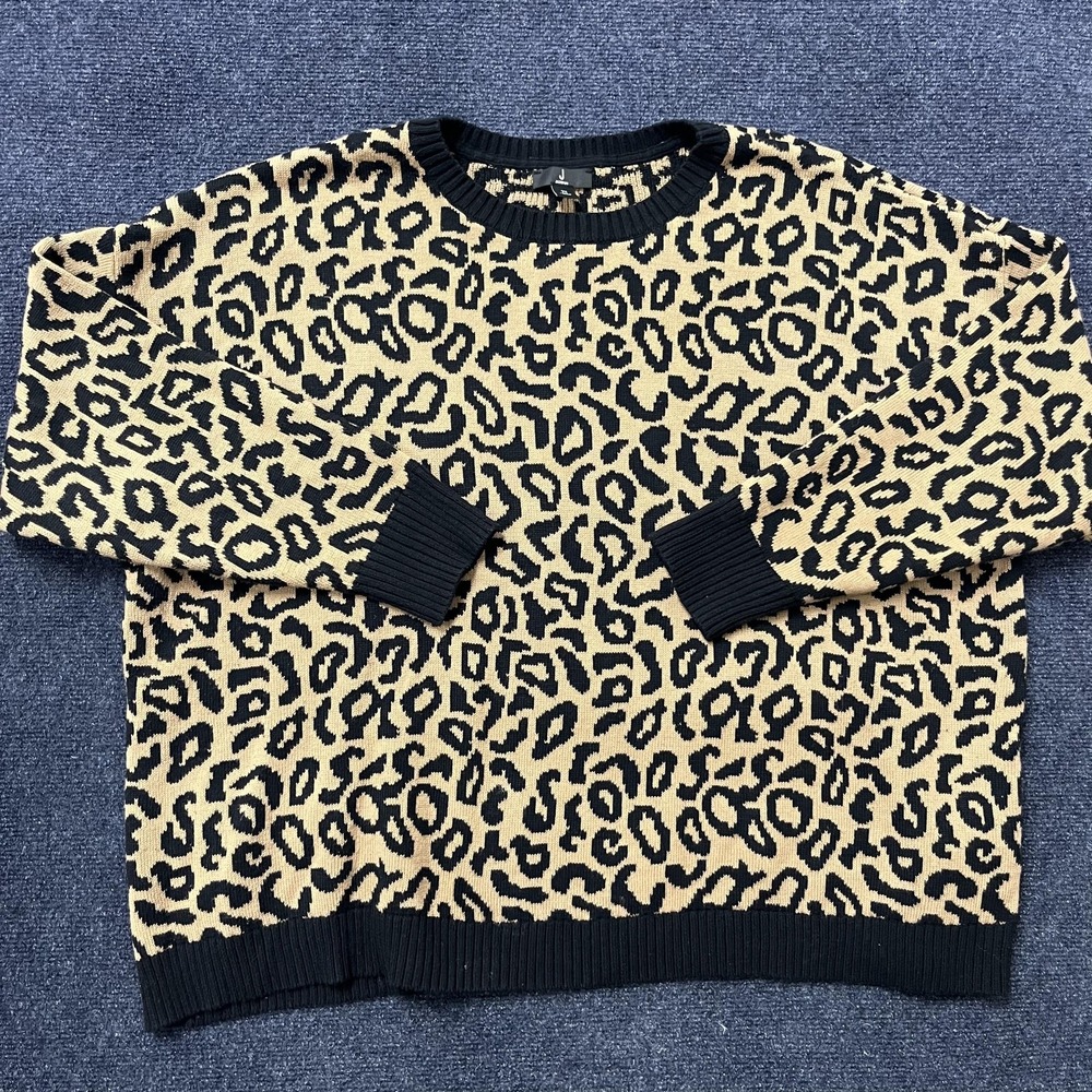 J Jason Wu Sweater Womens 2X‎ Beige Leopard Print Knit Crewneck Pullover Plus